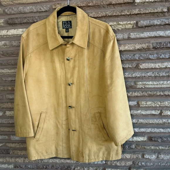 Jos A Bank Tan UltraSuede Faux Suede Chore Barn Jacket Size Medium - Picture 7 of 8
